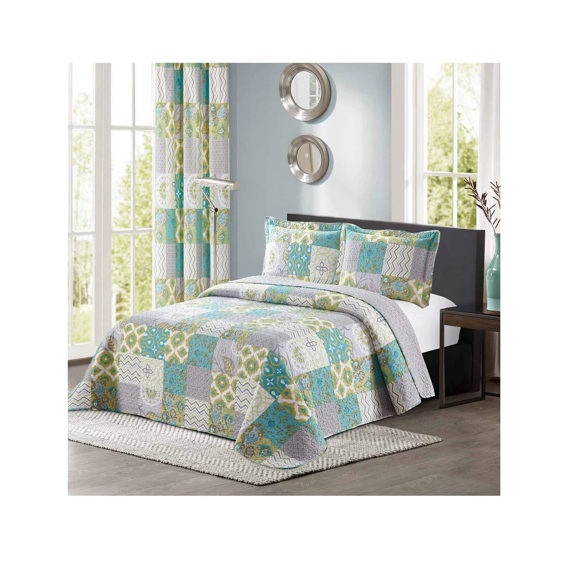 3pc Printed Modern Geometric Bedspread Coverlet