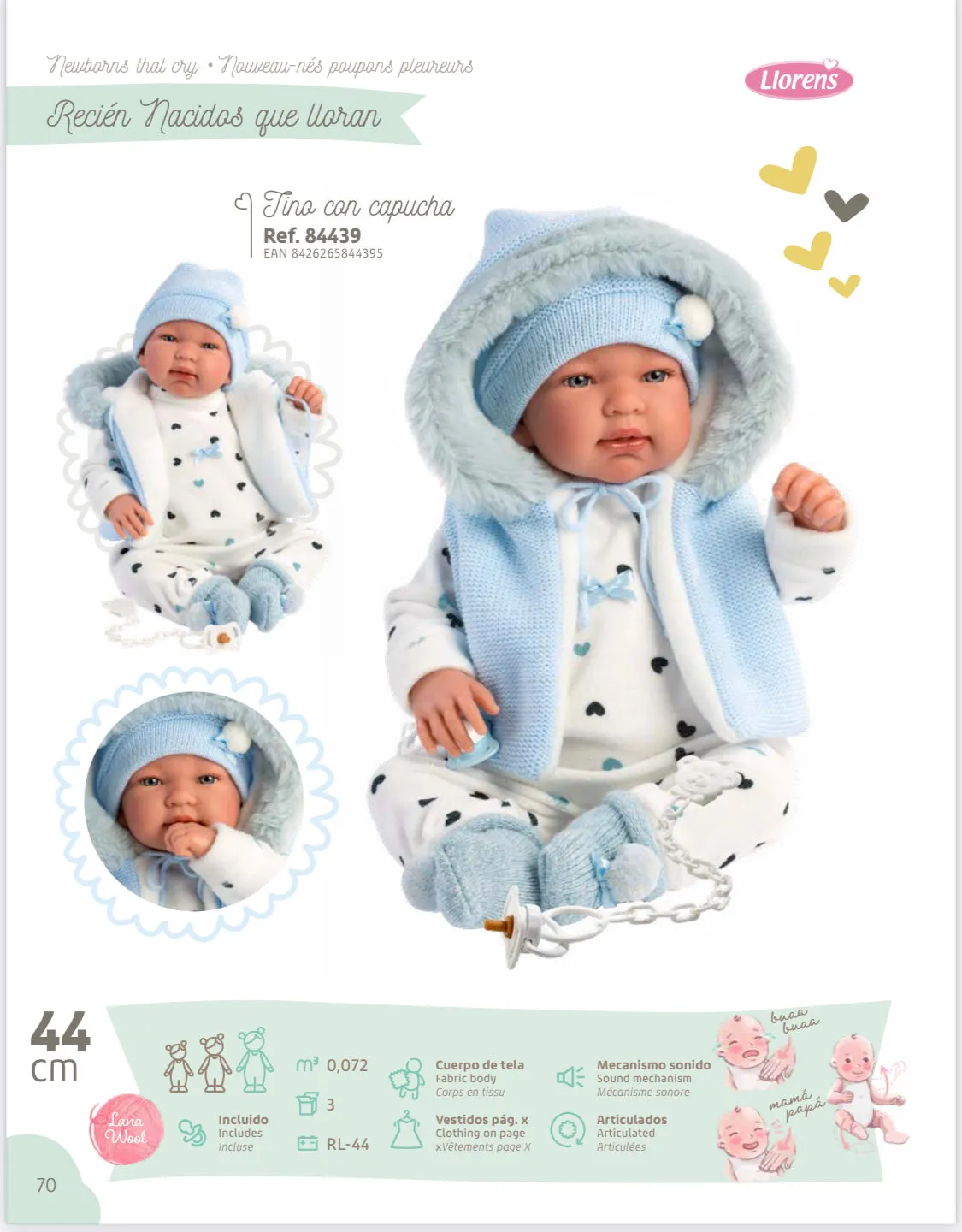 84439 Llorens Boy Winter Gilet Doll 44cm