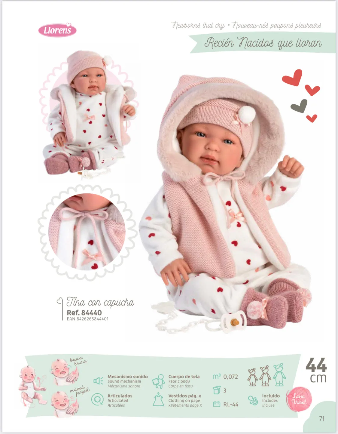 84440 Llorens Girl Winter Gilet Doll 44cm