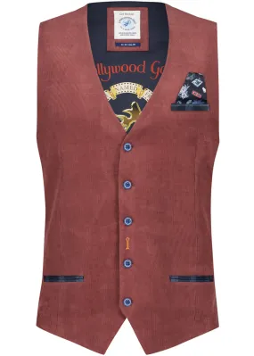 A Fish Named Fred Mens Rib Waistcoat Chili Red