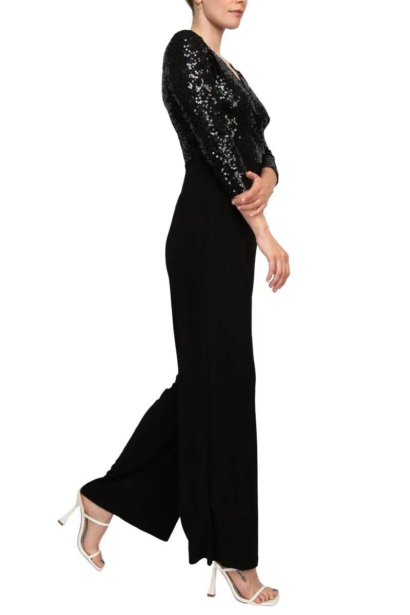 Adrianna Papell Sequin Faux Wrap V-Neck Jumpsuit