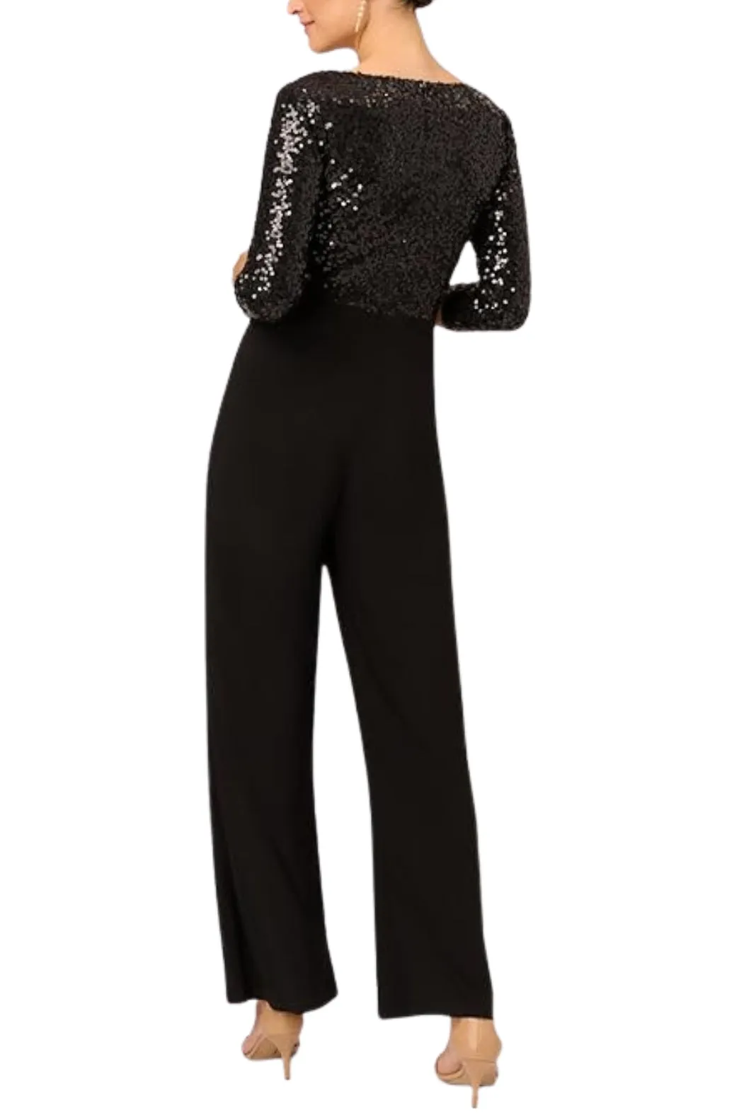 Adrianna Papell Sequin Faux Wrap V-Neck Jumpsuit