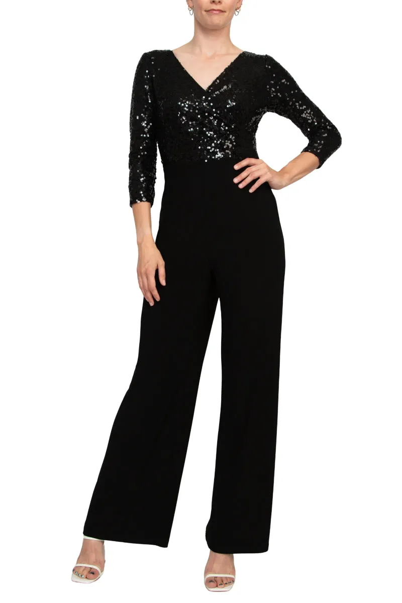 Adrianna Papell Sequin Faux Wrap V-Neck Jumpsuit