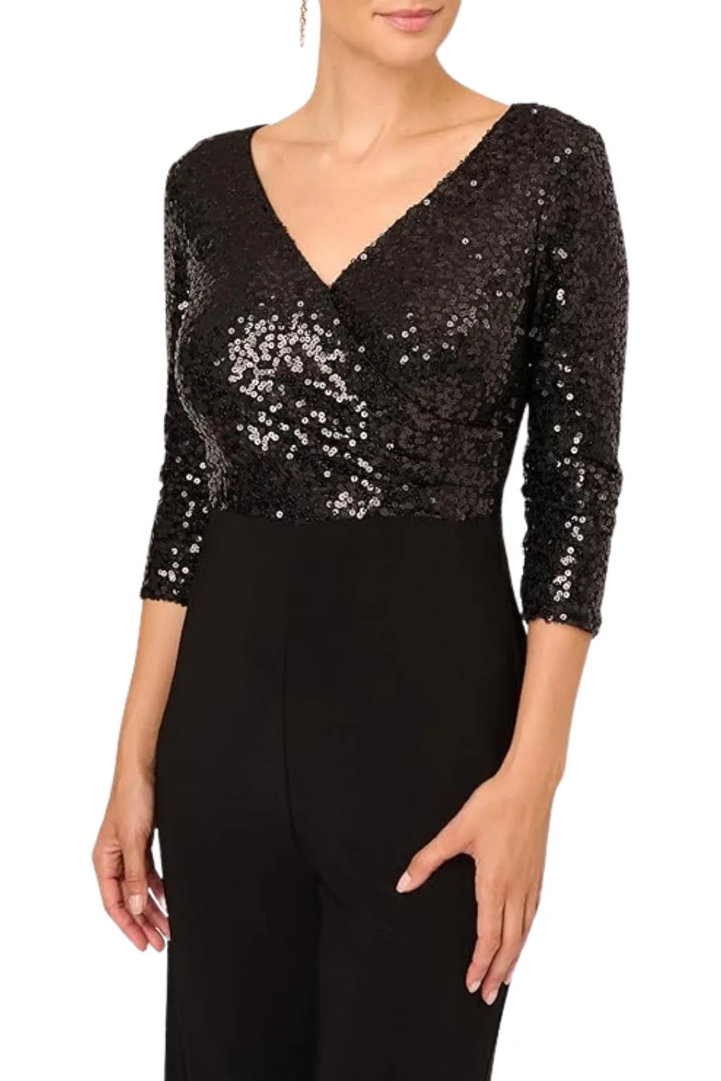 Adrianna Papell Sequin Faux Wrap V-Neck Jumpsuit