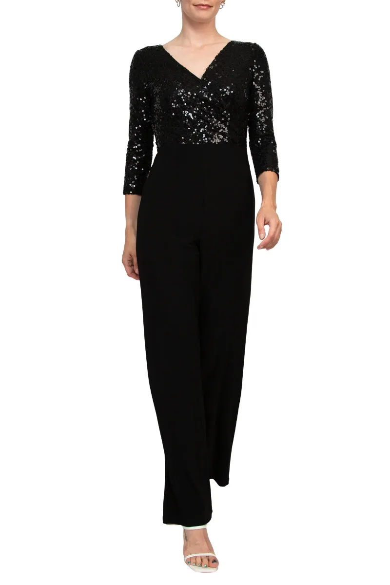 Adrianna Papell Sequin Faux Wrap V-Neck Jumpsuit