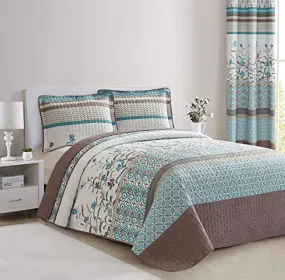 All American Collection Printed Bedspread and Pillow Sham Set Brown & Turquoise