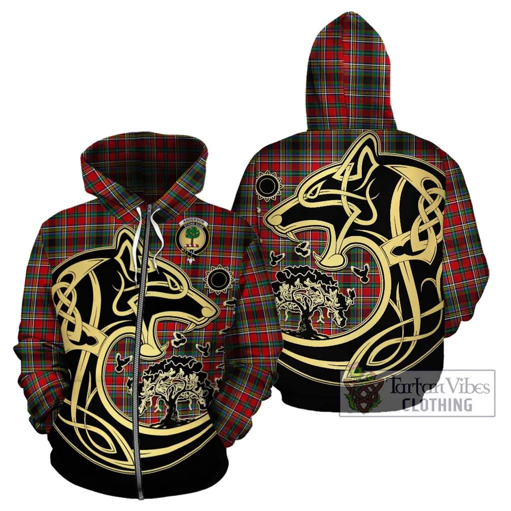 Anderson of Arbrake Tartan Hoodie with Family Crest Celtic Wolf Style