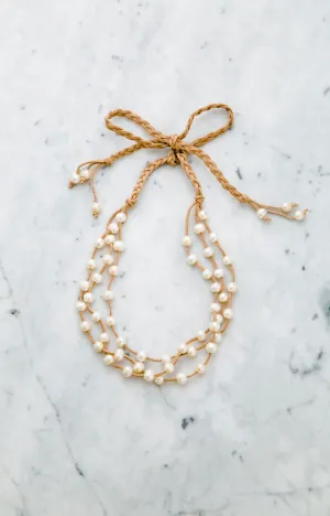 “Aphrodite” Baroque Pearl & Faux Leather Ribbon Necklace