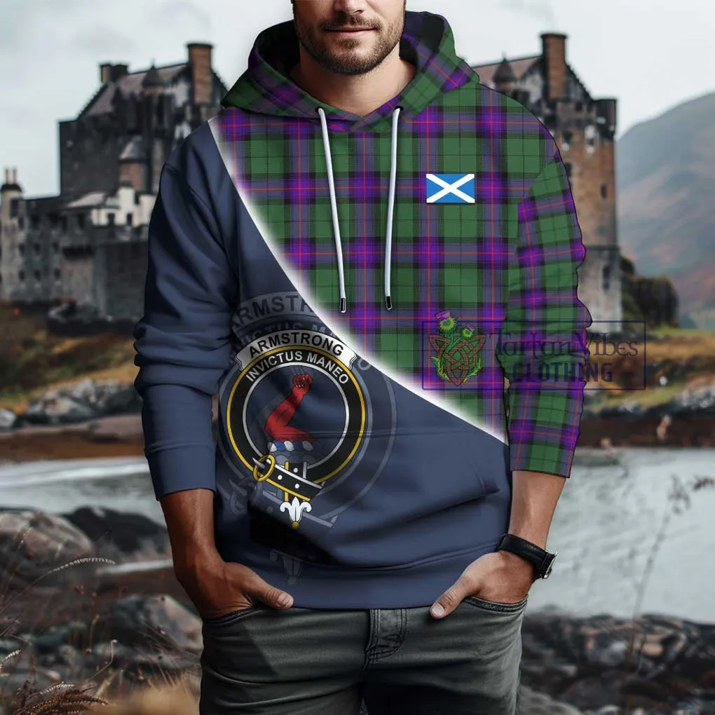 Armstrong Modern Tartan Hoodie with Personalised National Flag and Family Crest Half Style