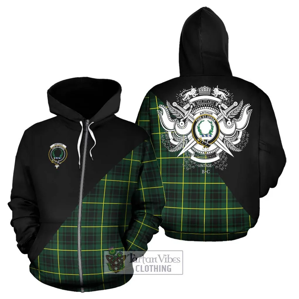 Arthur Modern Tartan Hoodie with Family Crest and Military Logo Style