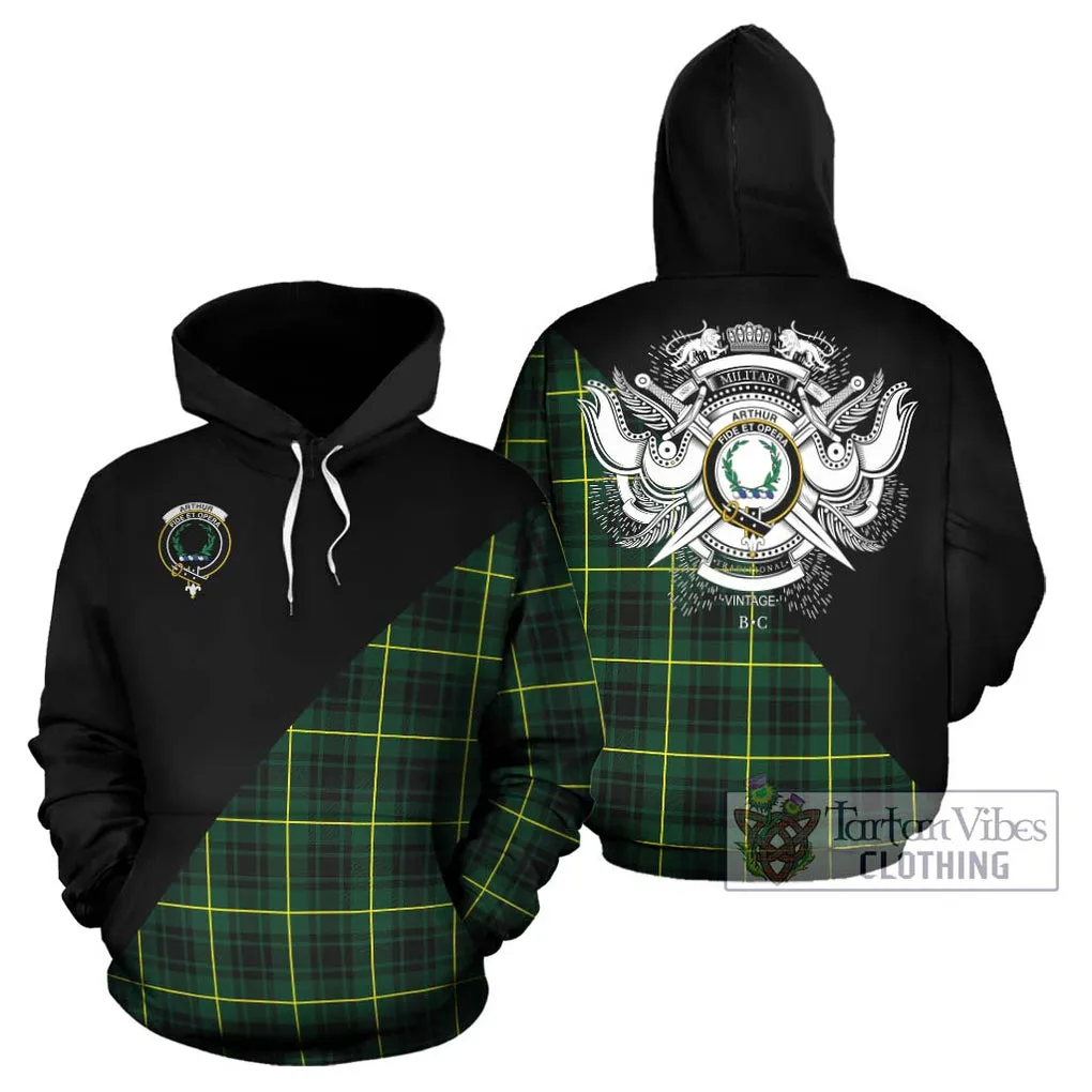 Arthur Modern Tartan Hoodie with Family Crest and Military Logo Style