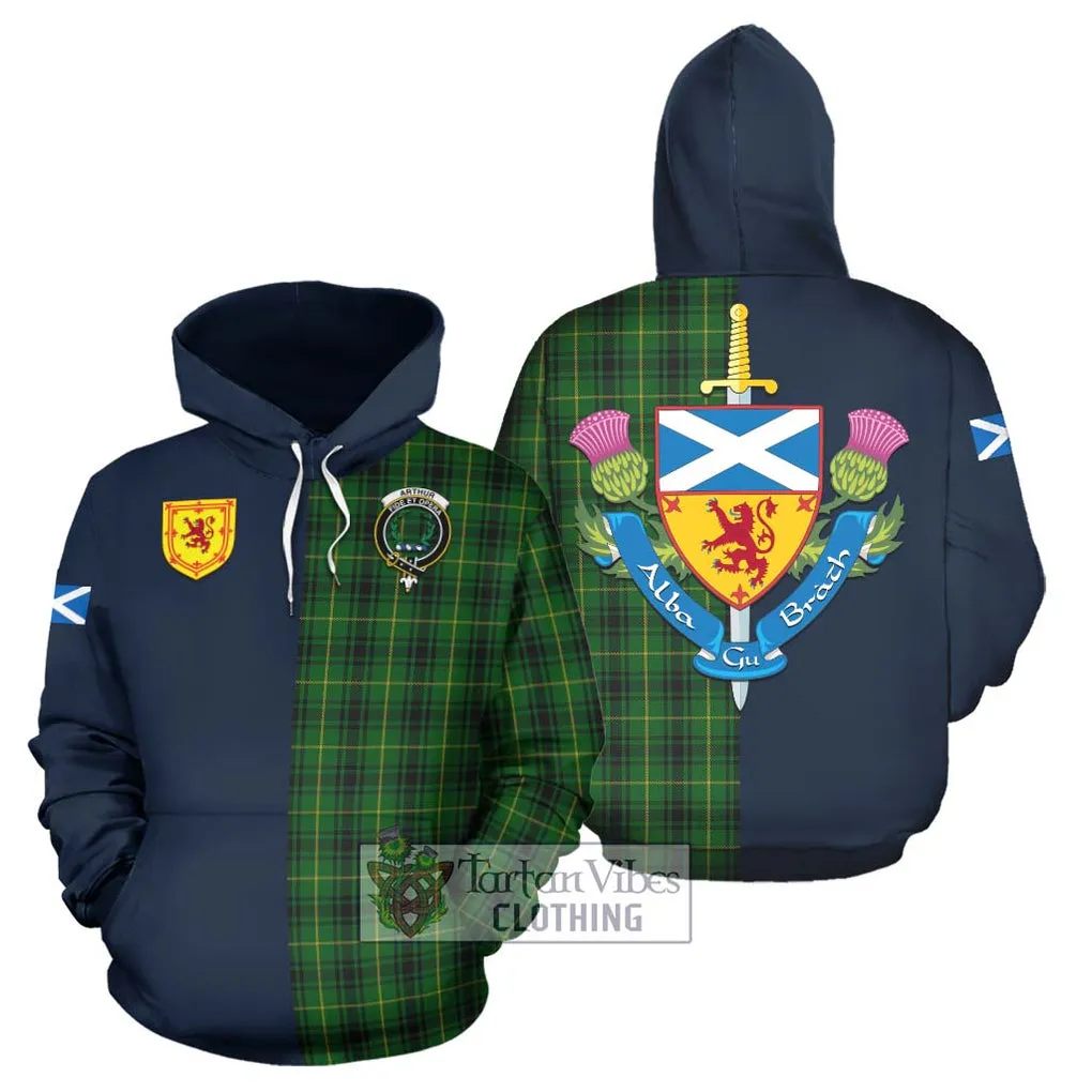 Arthur Tartan Hoodie Alba with Scottish Lion Royal Arm Half Style