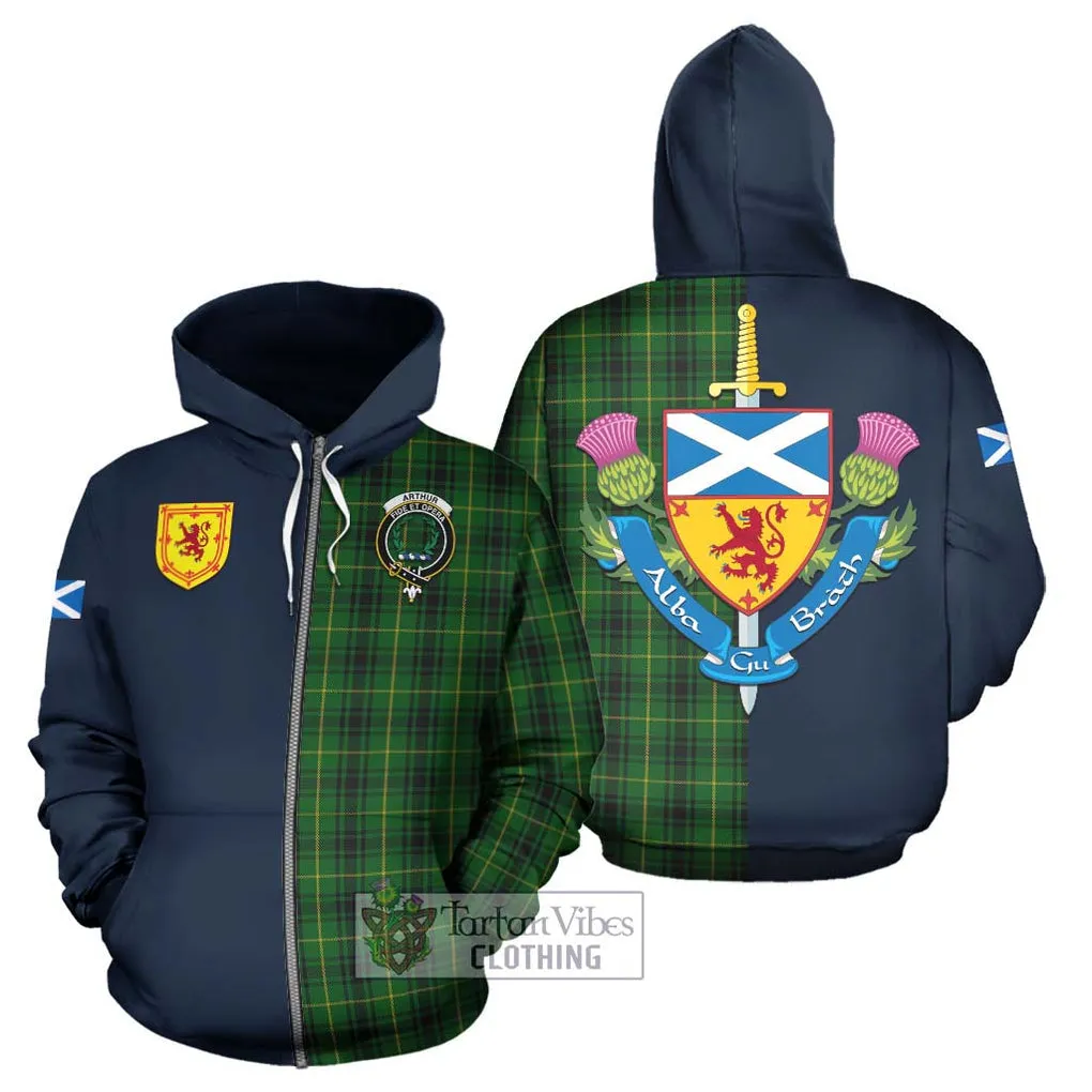 Arthur Tartan Hoodie Alba with Scottish Lion Royal Arm Half Style