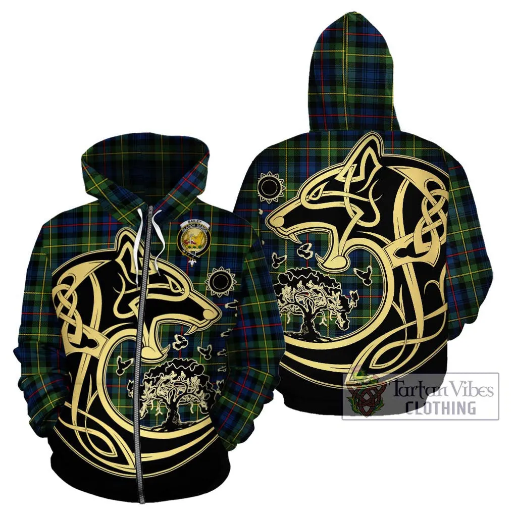 Bailey Modern Tartan Hoodie with Family Crest Celtic Wolf Style