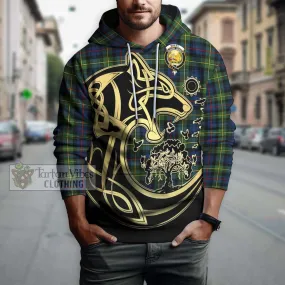 Bailey Modern Tartan Hoodie with Family Crest Celtic Wolf Style