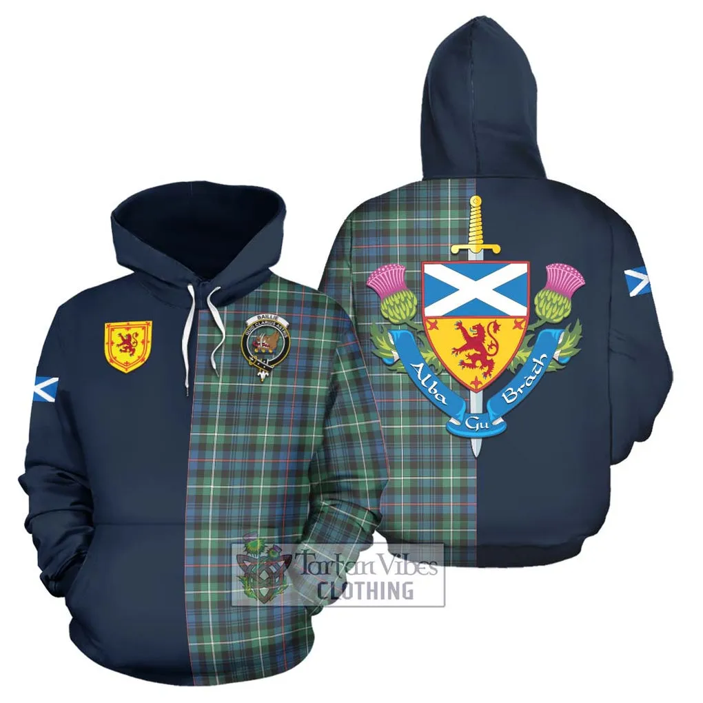 Baillie Ancient Tartan Hoodie Alba with Scottish Lion Royal Arm Half Style