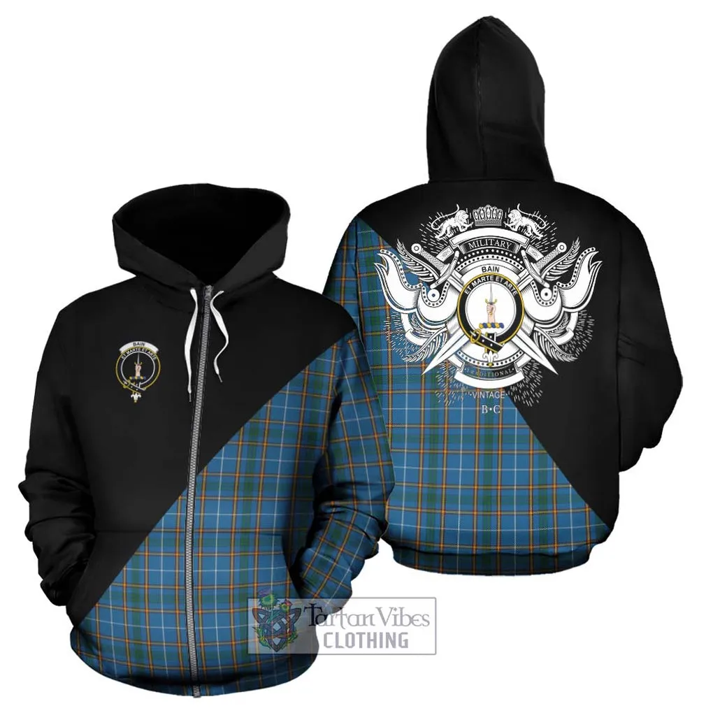 Bain Tartan Hoodie with Family Crest and Military Logo Style