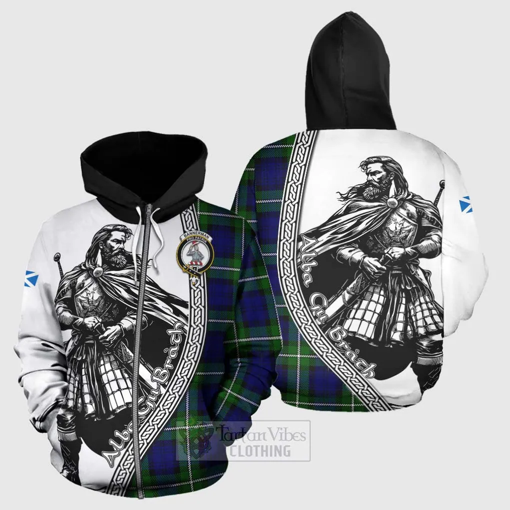 Bannerman Tartan Clan Crest Hoodie with Highlander Warrior Celtic Style