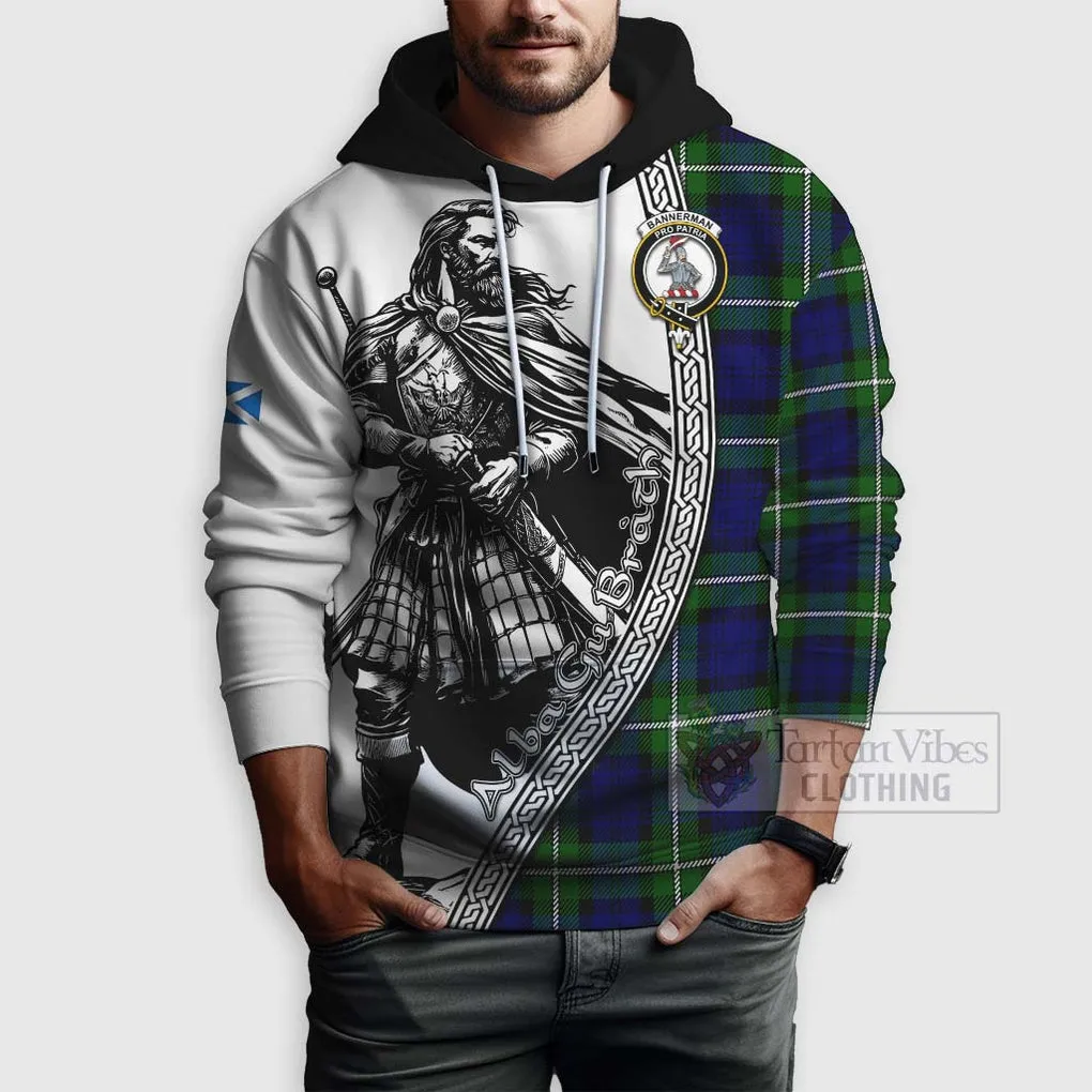 Bannerman Tartan Clan Crest Hoodie with Highlander Warrior Celtic Style