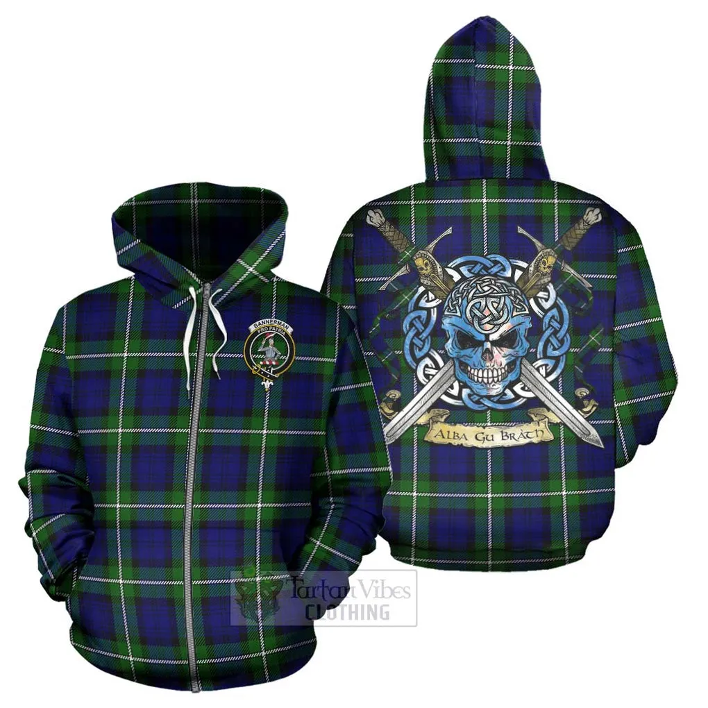 Bannerman Tartan Hoodie with Family Crest Celtic Skull Style