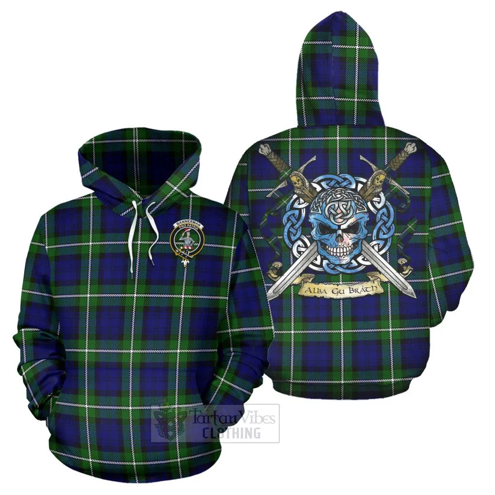 Bannerman Tartan Hoodie with Family Crest Celtic Skull Style