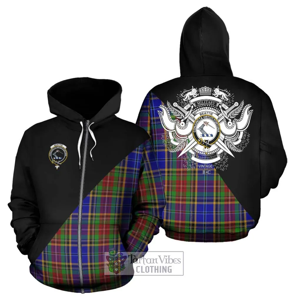 Beattie Tartan Hoodie with Family Crest and Military Logo Style