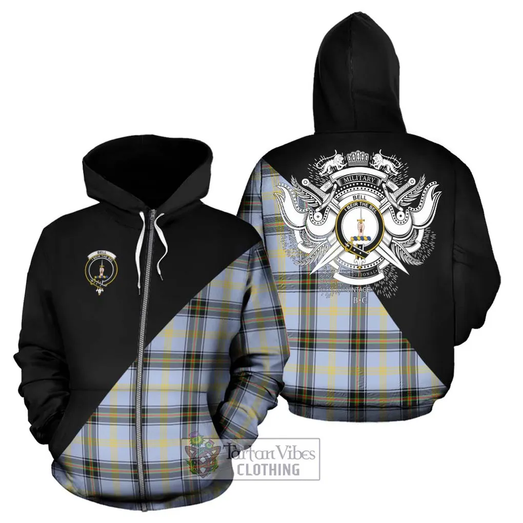 Bell Tartan Hoodie with Family Crest and Military Logo Style