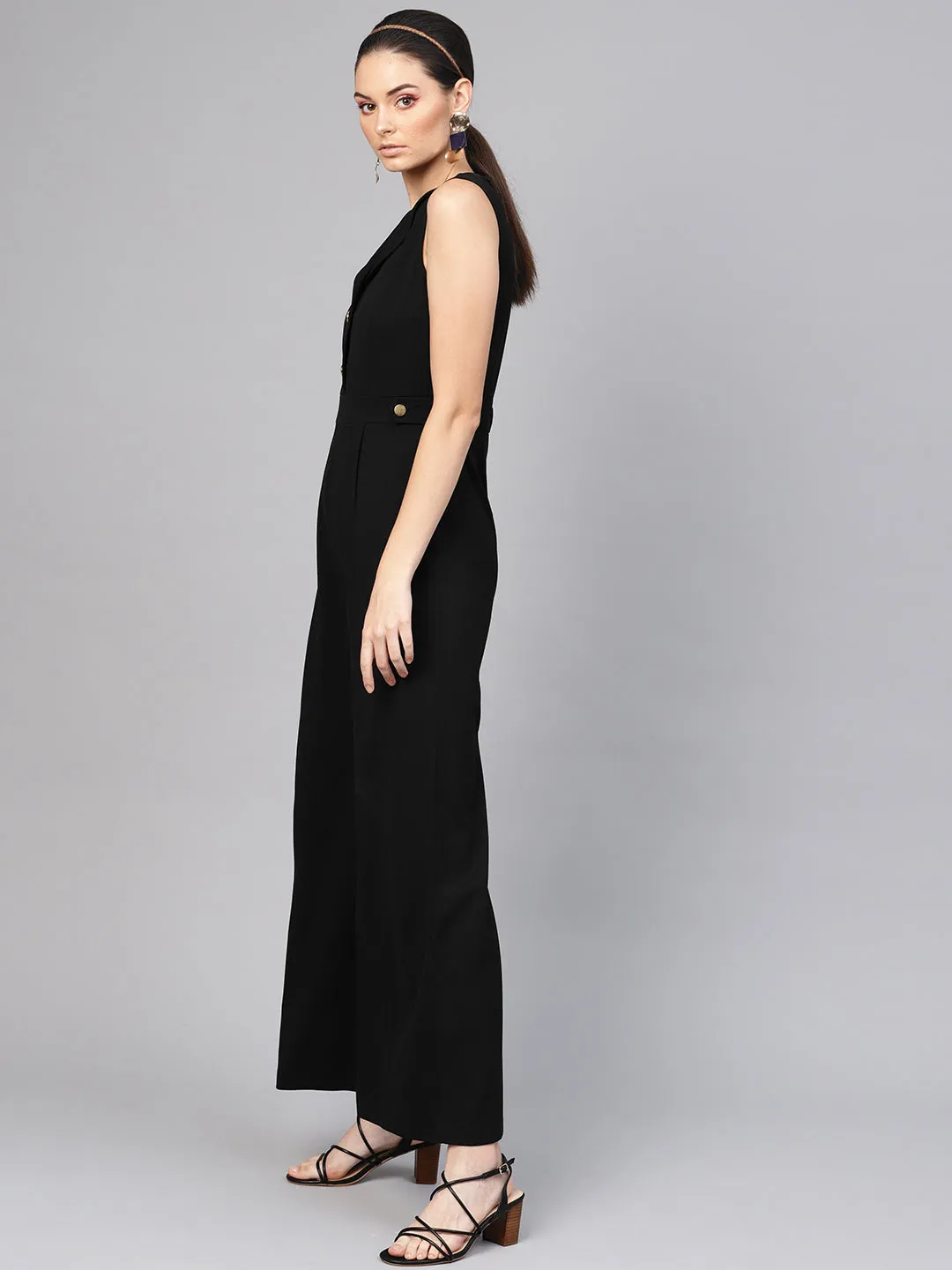 Black Collared Flare Leg Jumpsuit