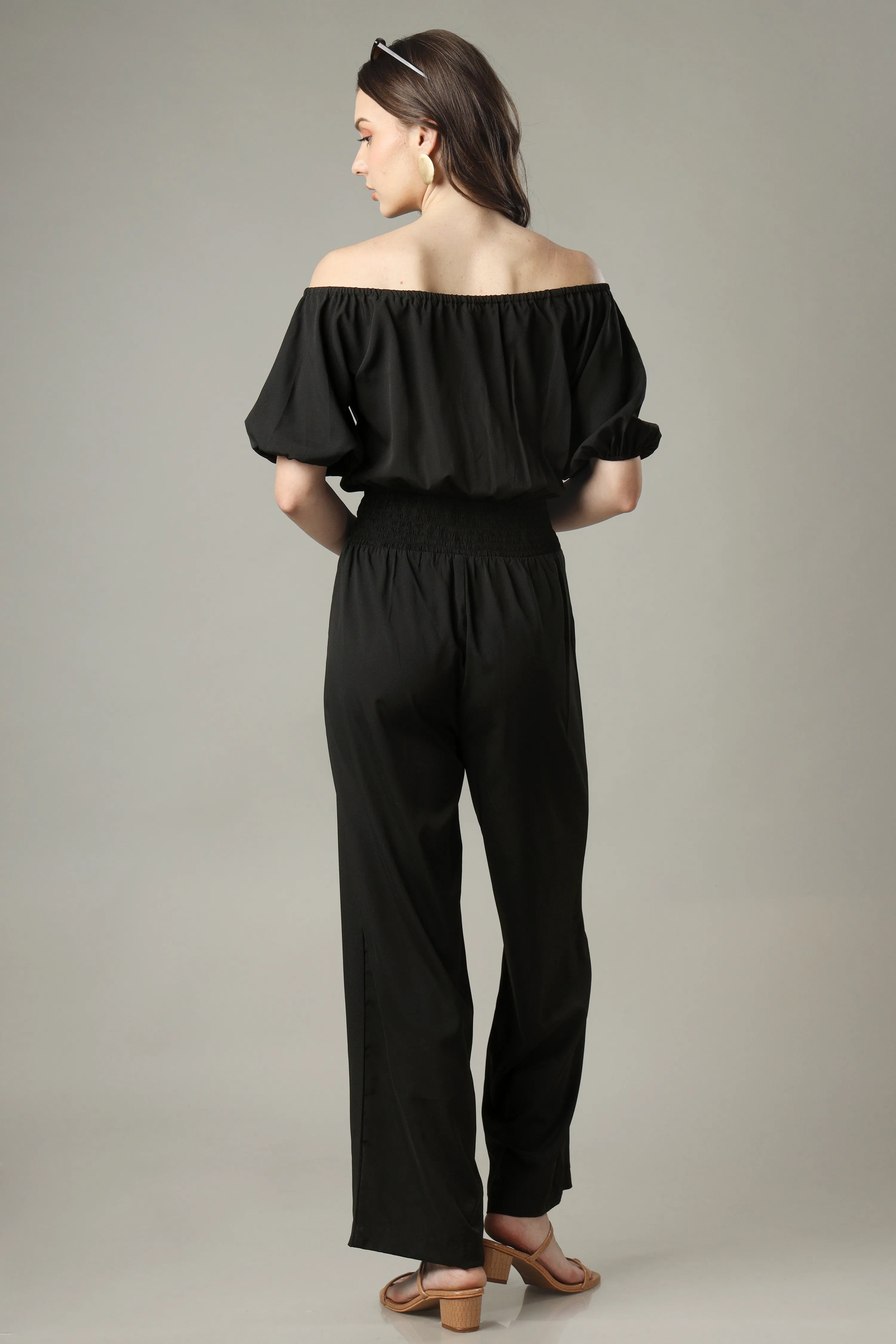 Black Jumpsuit With Smocking Detailing Off Shoulder