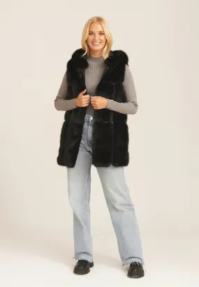 Black Soft Touch Fur Longline Gilet