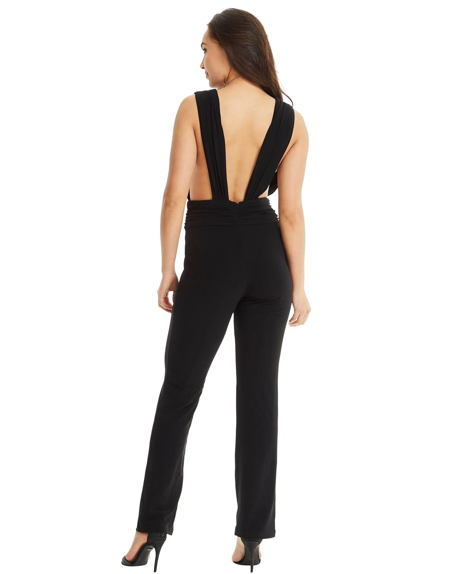 Black V-Neck Jumpsuit Open Back Jumpsuit