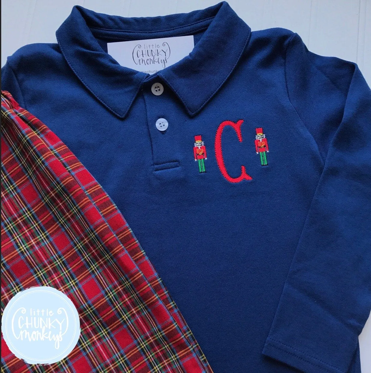 Boy Polo Shirt -  Nutcracker Initial on Light Blue