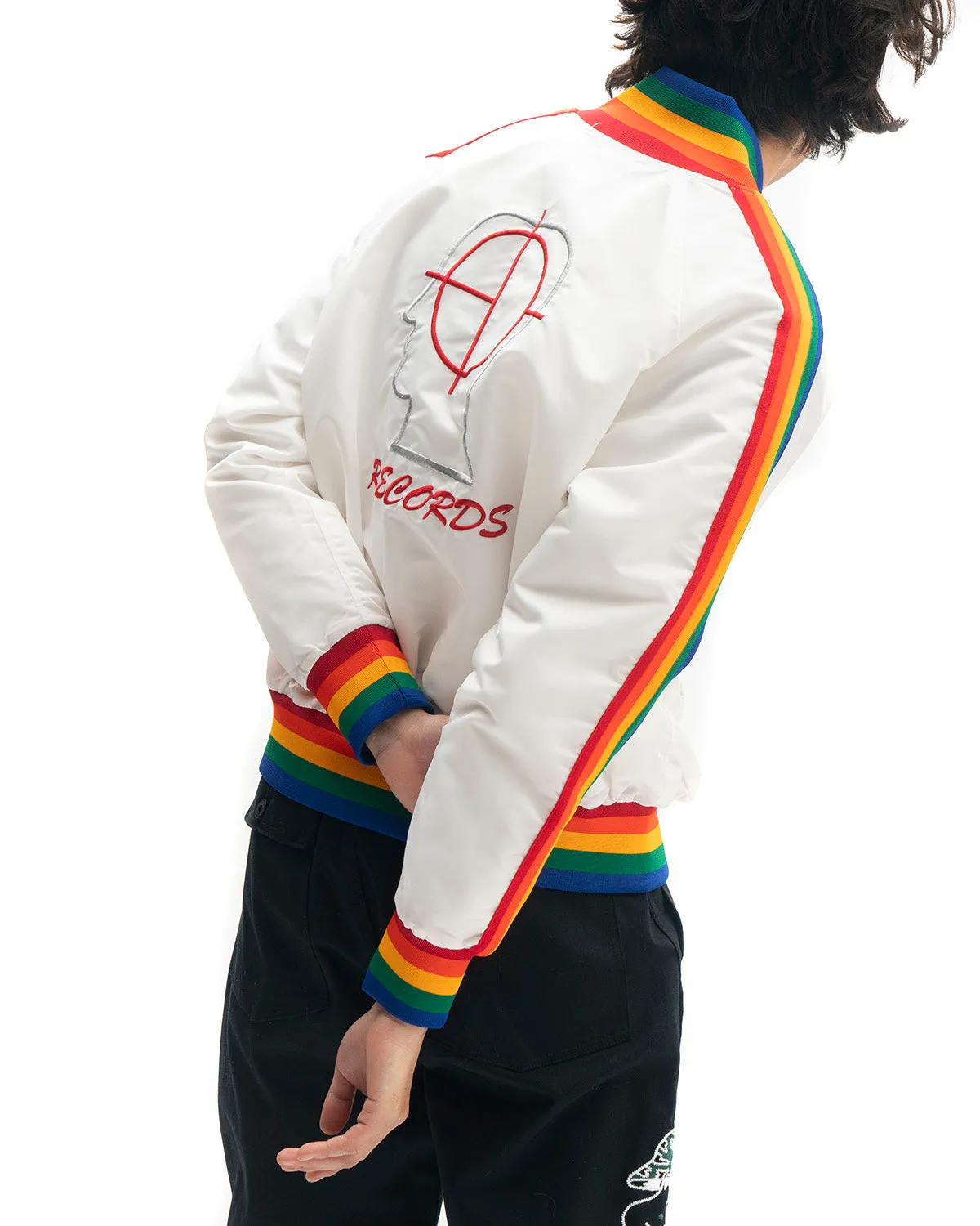 Brain Dead Records Embroidered Satin Club Jacket - White