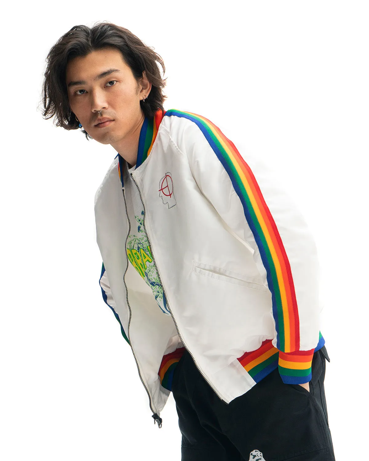 Brain Dead Records Embroidered Satin Club Jacket - White