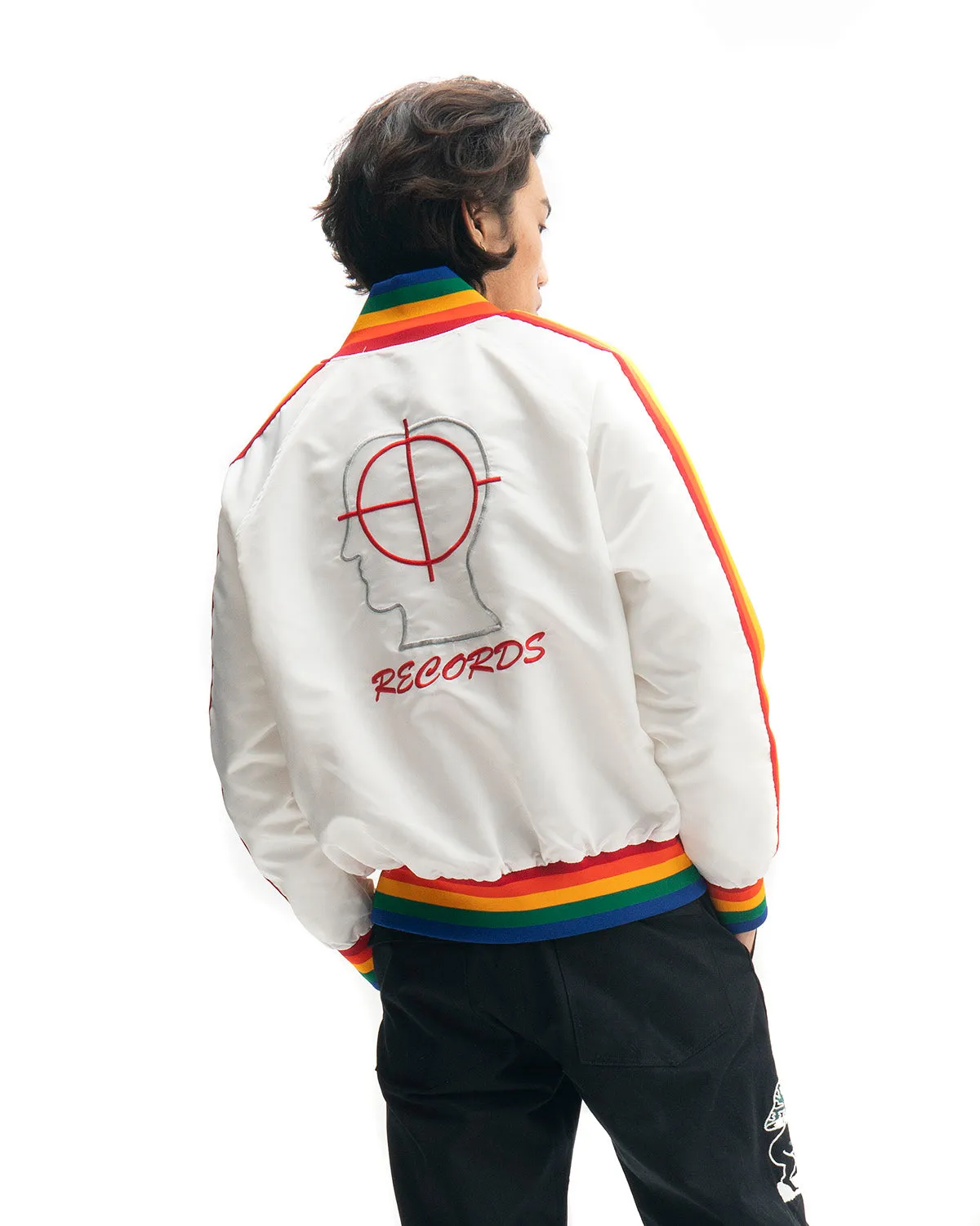 Brain Dead Records Embroidered Satin Club Jacket - White