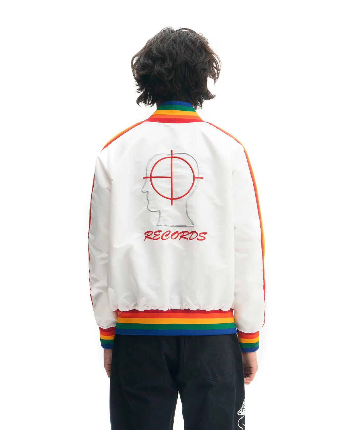 Brain Dead Records Embroidered Satin Club Jacket - White