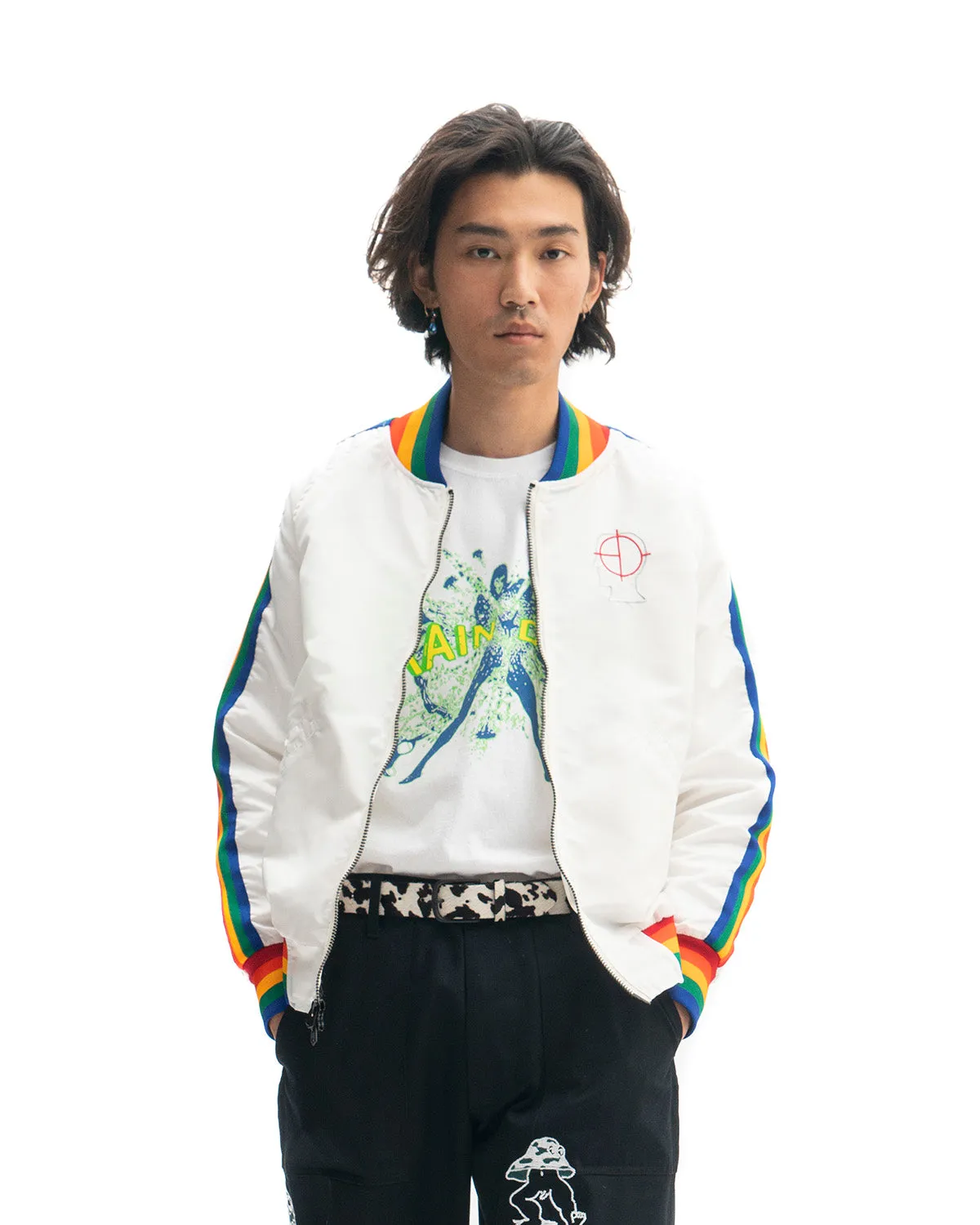 Brain Dead Records Embroidered Satin Club Jacket - White