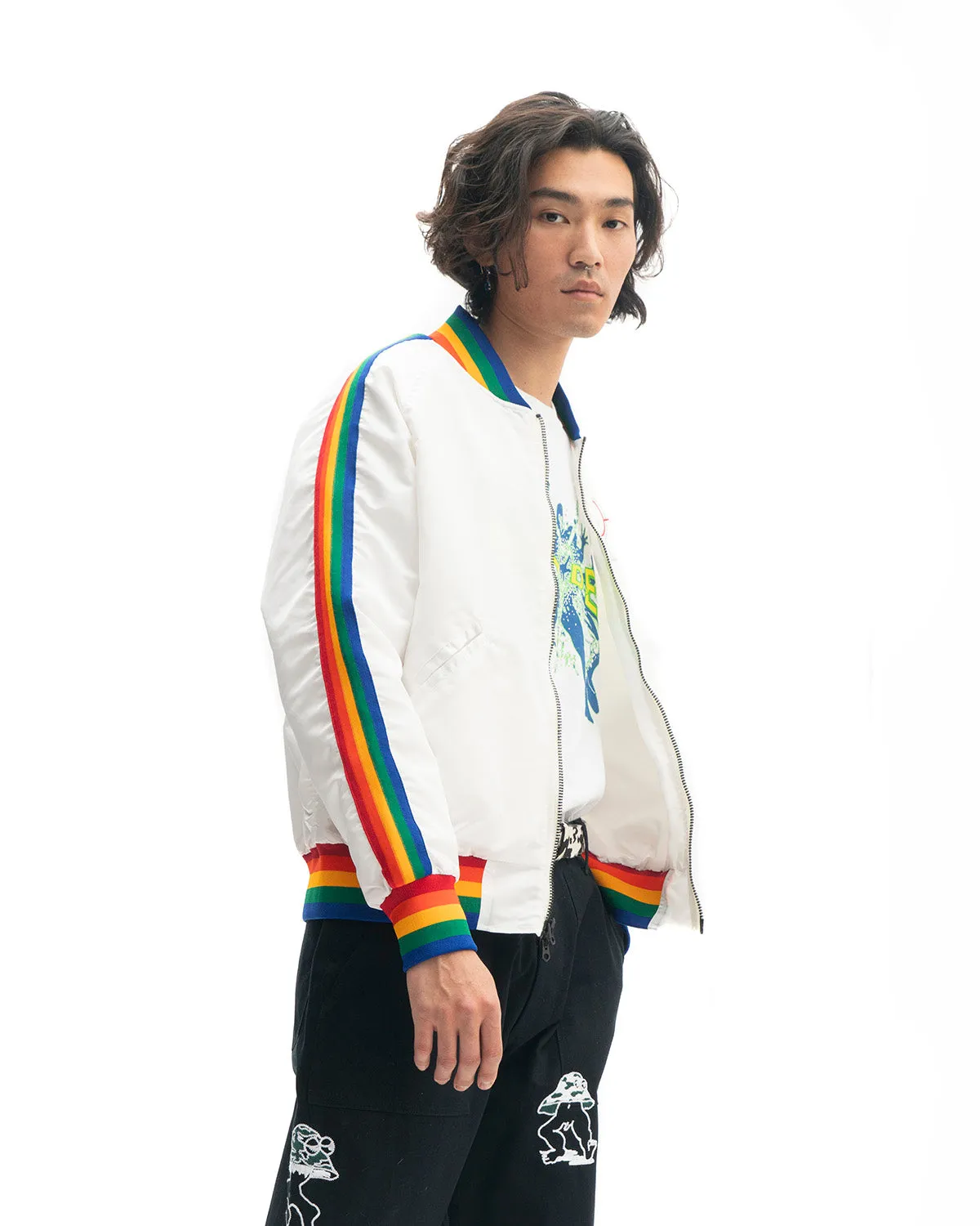 Brain Dead Records Embroidered Satin Club Jacket - White