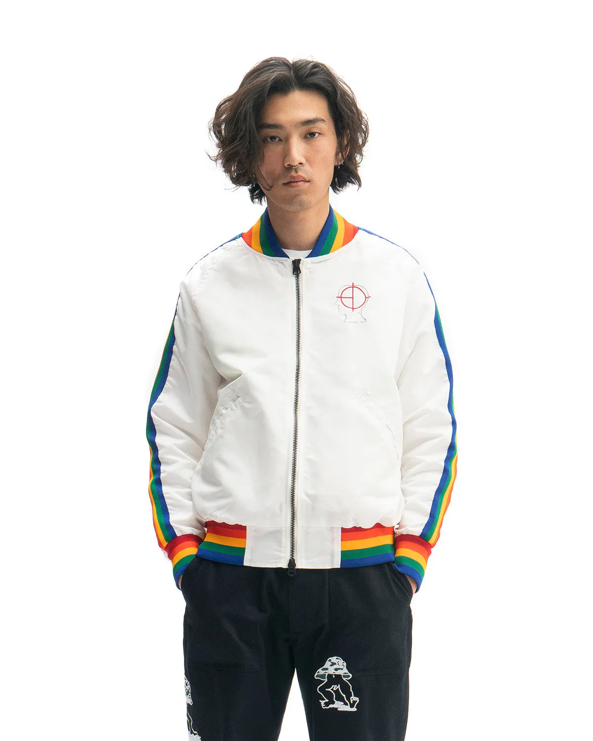 Brain Dead Records Embroidered Satin Club Jacket - White