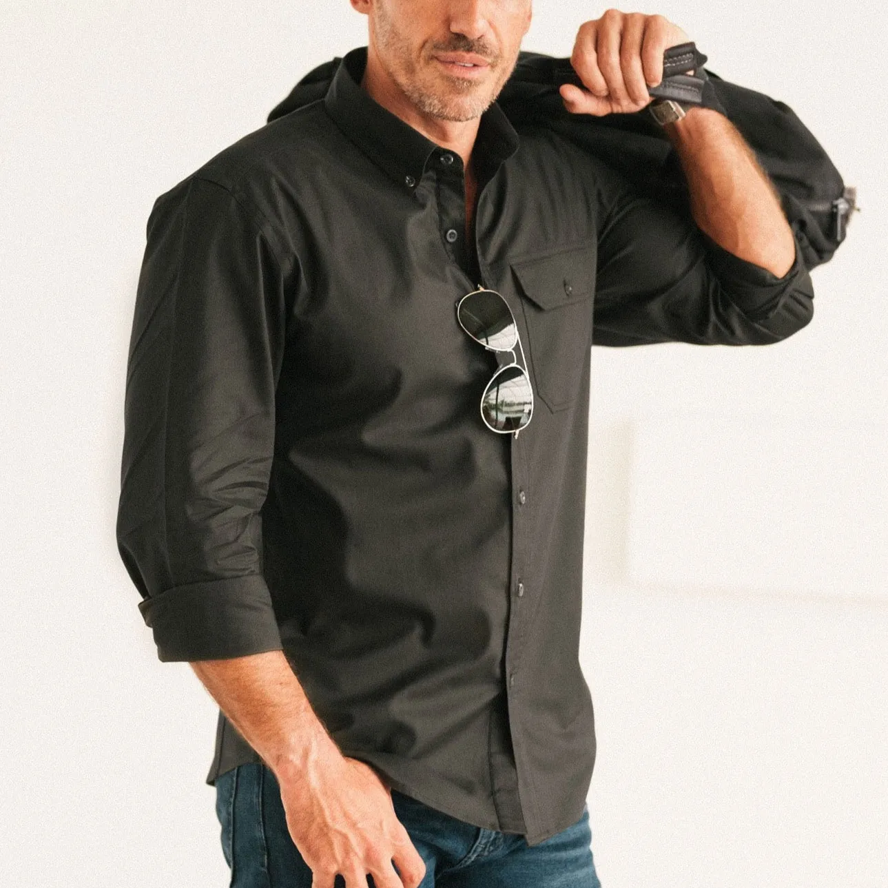 Builder Casual Shirt – Black Cotton Oxford