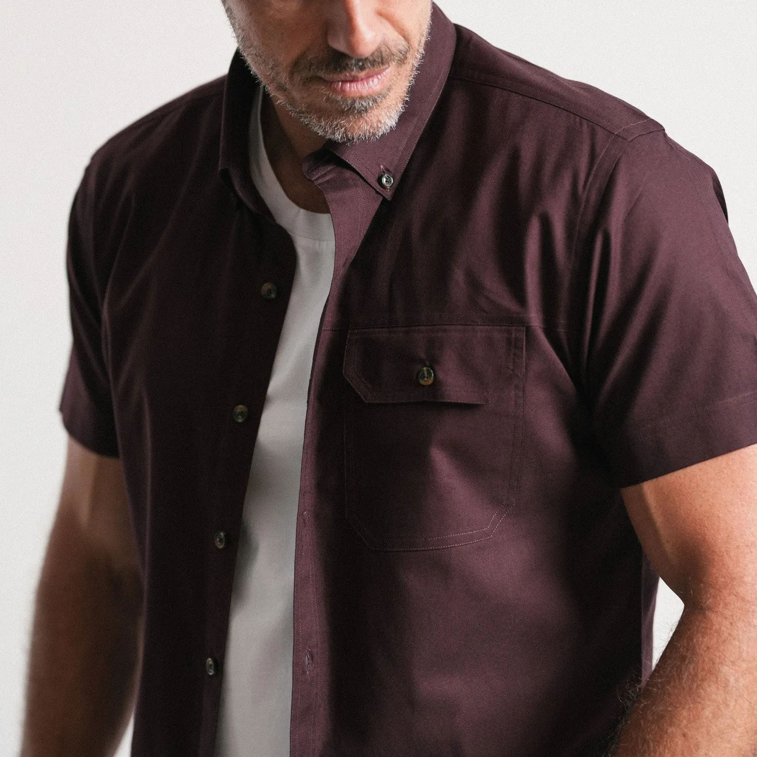 Builder Short Sleeve Casual Shirt – Burgundy Cotton Oxford