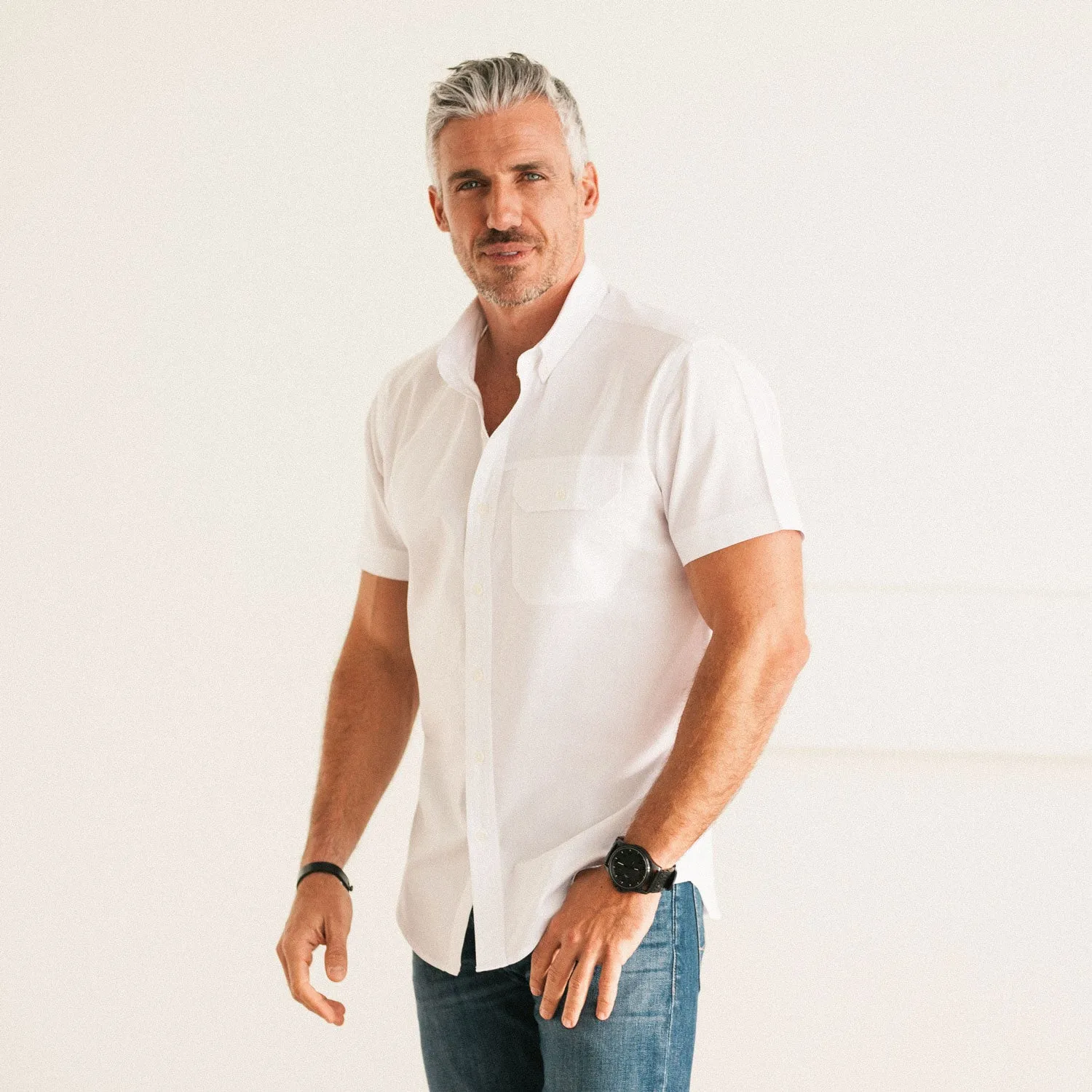 Builder Short Sleeve Casual Shirt – Pure White Cotton Oxford