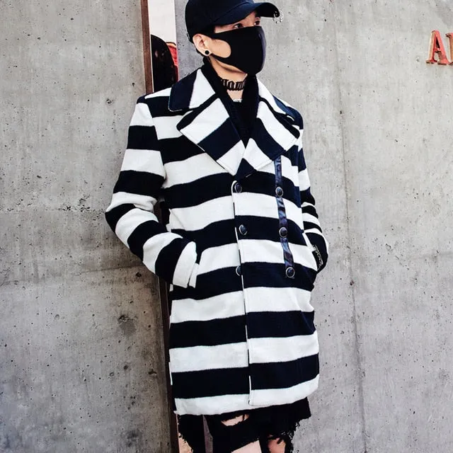 Casual Youth Style Turn Down Collar Striped Design Men Coat