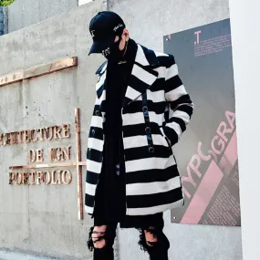 Casual Youth Style Turn Down Collar Striped Design Men Coat