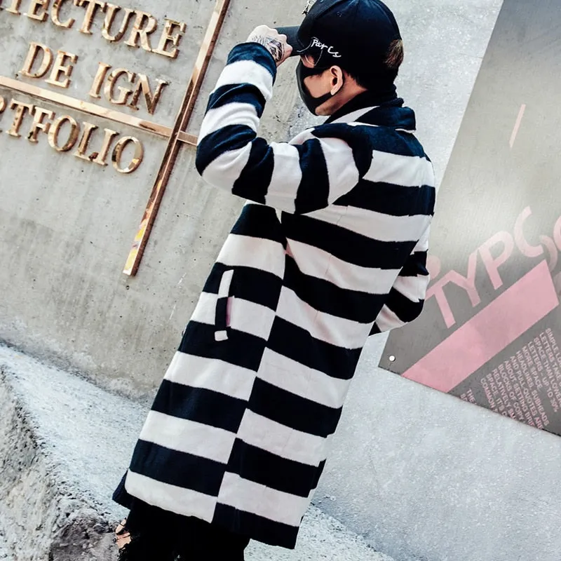 Casual Youth Style Turn Down Collar Striped Design Men Coat