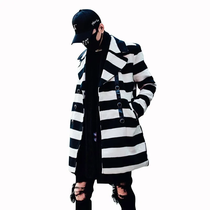 Casual Youth Style Turn Down Collar Striped Design Men Coat