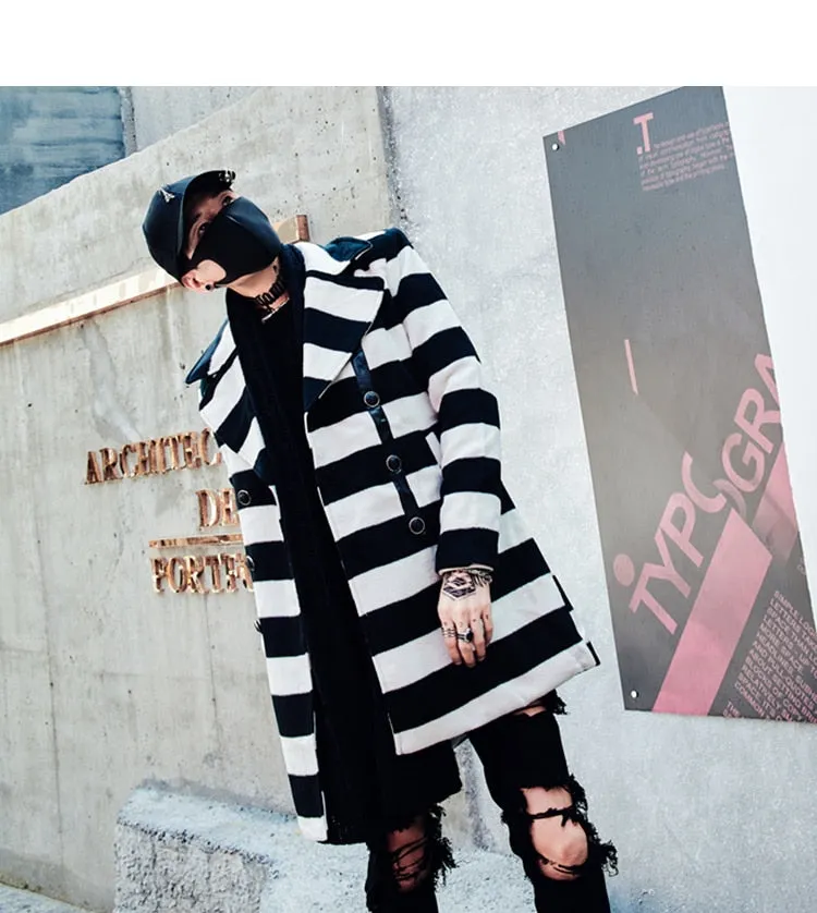 Casual Youth Style Turn Down Collar Striped Design Men Coat