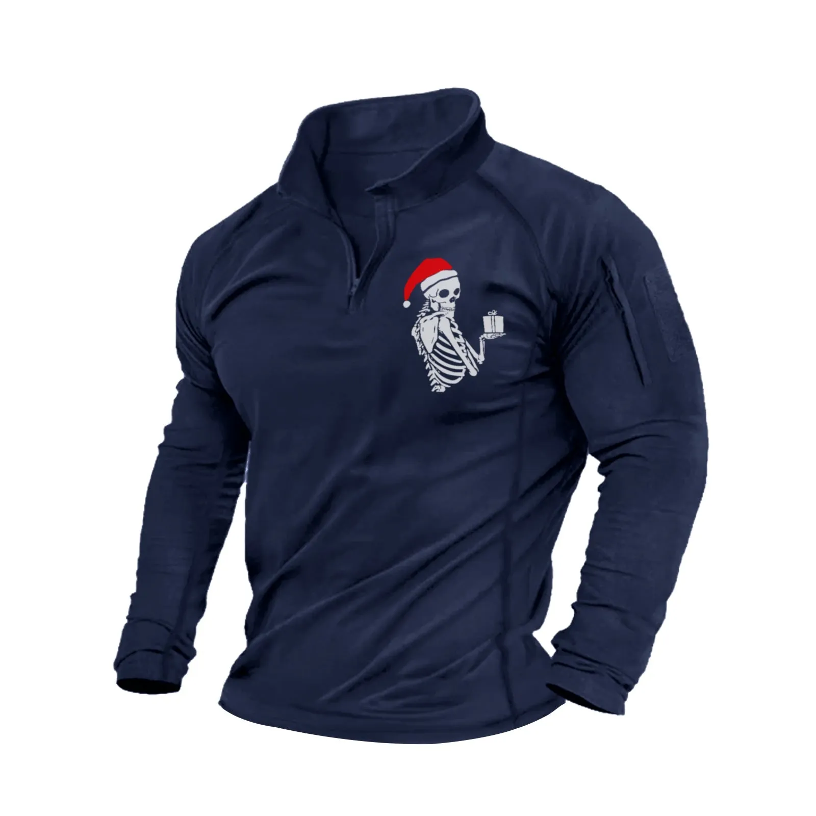 CHRISTMAS SKULL GRAPHIC LONG SLEEVE POLO SHIRT