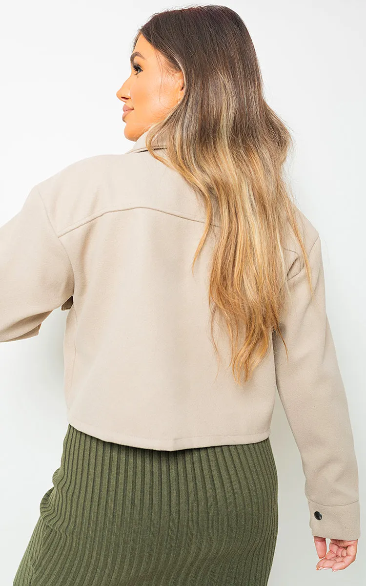 Cropped Long Sleeve Collared Jacket with Pockets