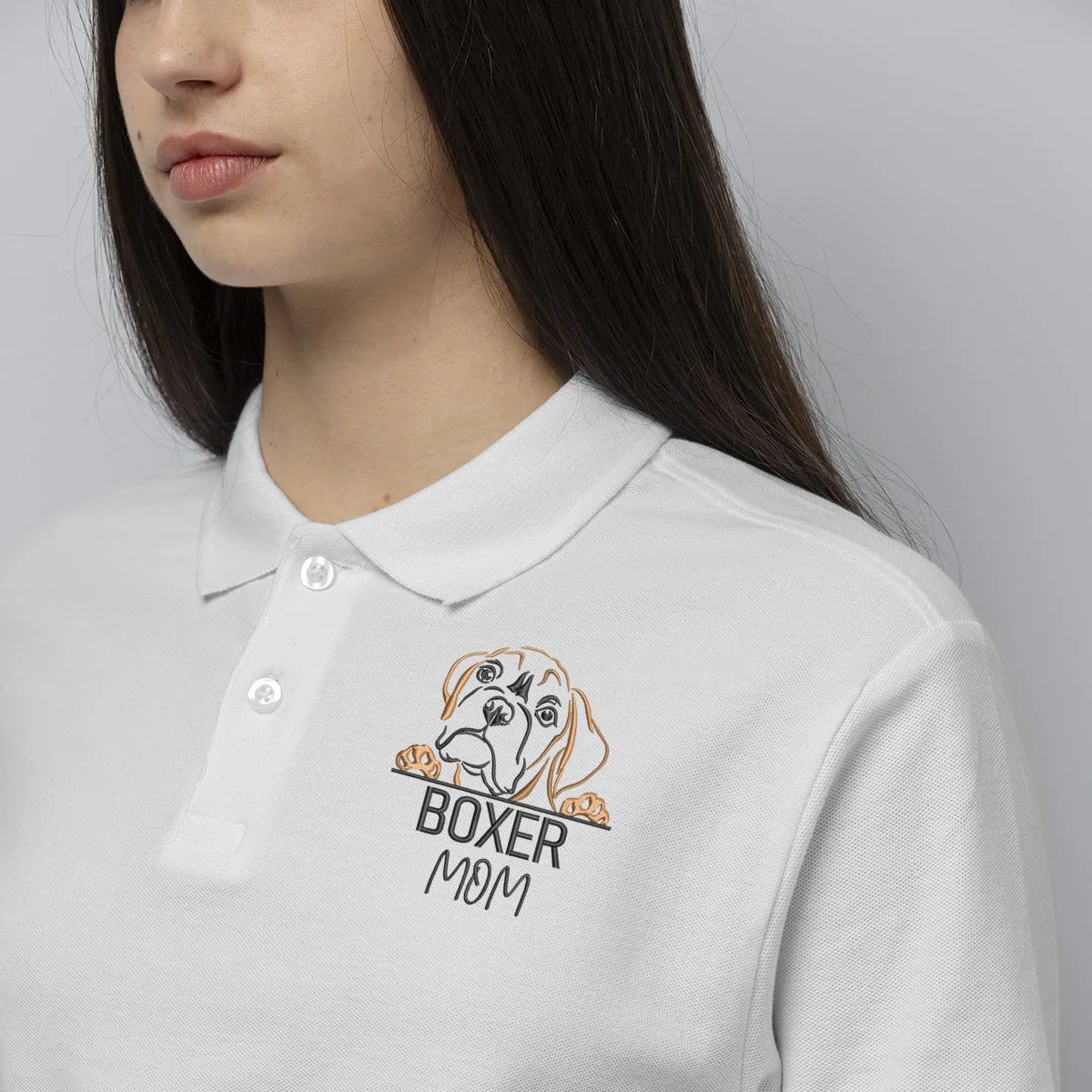 Custom Boxer Dog Mom Embroidered Polo Shirt, Personalized Polo Shirt with Dog Name, Best Gifts For Boxer Lovers